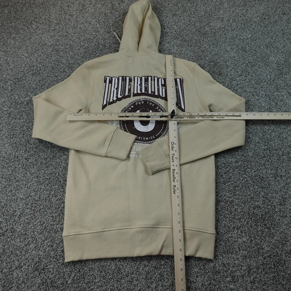 NEW True Religion Hoodie Mens S Beige Full Zip Fleece Sweatshirt Jacket Graphic